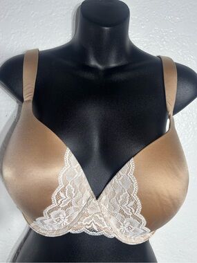 Soma 38DD enhancing shape full coverage lace trim bra tan lace new